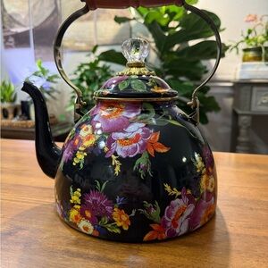 MacKenzie-Childs Black Floral Teapot 3 QT